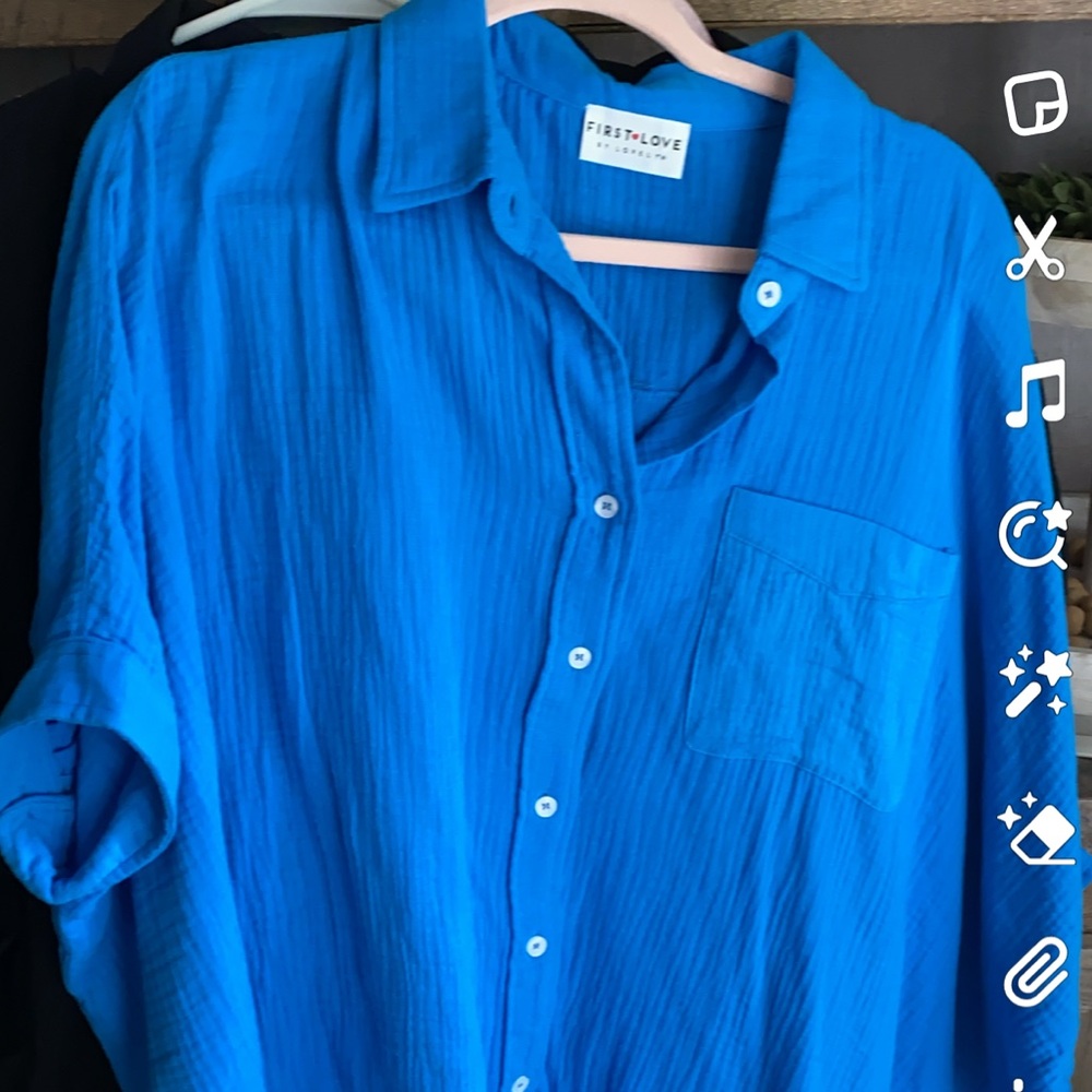 Electric blue oversized gauzy top